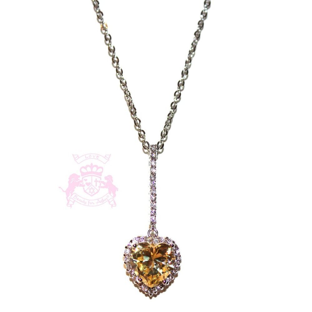Pale Canary Yellow Cz Heart Shaped Y Necklace - New WTags 79$